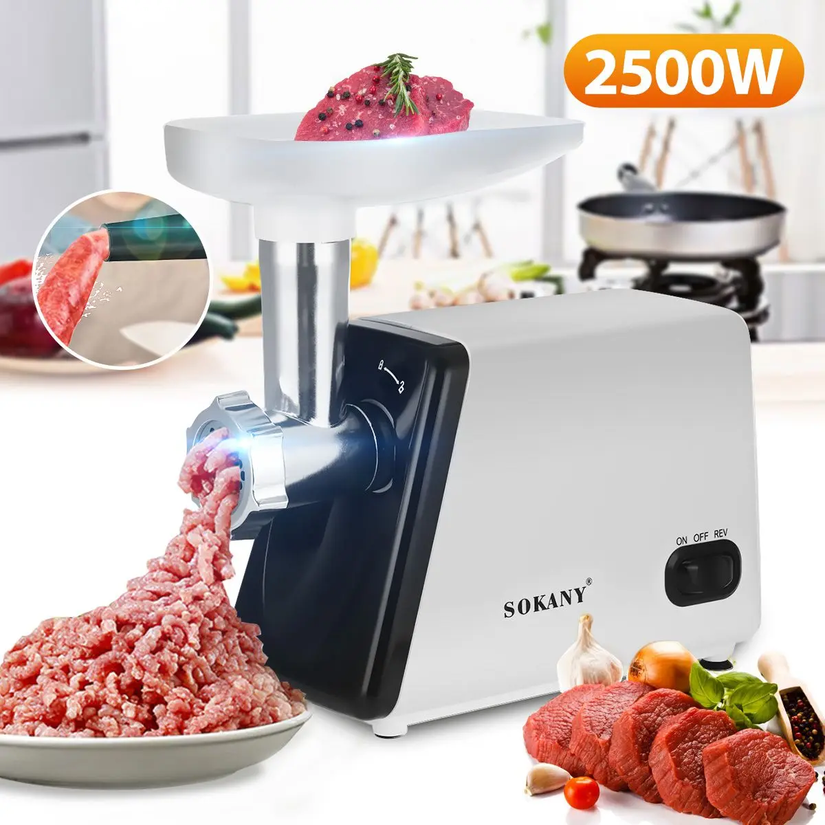 

Electric Meat Grinders 220V 2500W Heavy Duty kitchen Sausage Stuffer Food Processor Automatic Chopping Mincing food Meat Blender