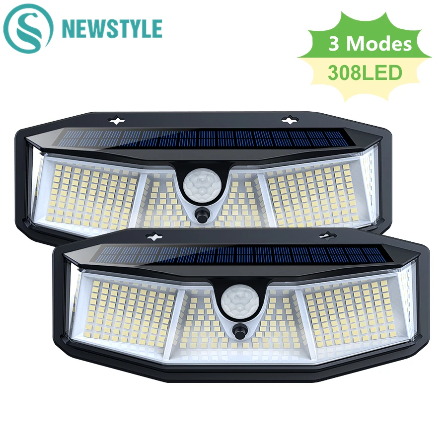 

308/144 LED Outdoor Solar Wall Lamp Emergency Security Solar Light PIR Motion Sensor Waterproof Light Garden Path