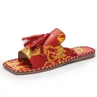 Женские пляжные шлепанцы миеда, роскошные сандалии на плоской подошве с кисточками, с цветочным принтом, Повседневные тапочки в стиле ретро, лето