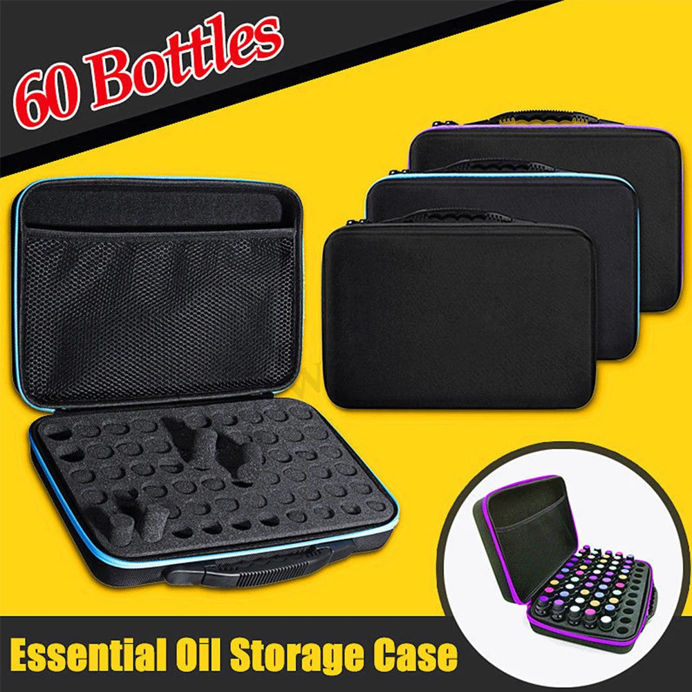 

60 Slots 15ml Shockproof EVA Handbag Box Aromatherapy Holder Zipper Essential Oil Storage Case Bottle Carry Durable Travel