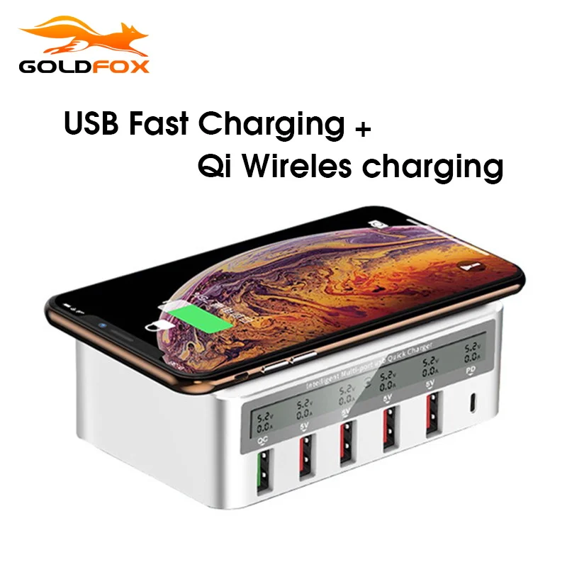 

20 Вт мульти 5 usb-зарядное устройство Qi Беспроводное зарядное устройство для Iphone X, 8, 11, Сань Син ЖК цифровой Quick Charge 3,0 зарядное устройство для б...