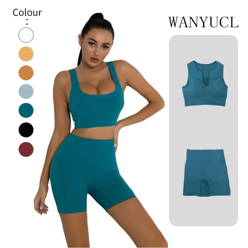 

Women Two Piece Set Sporstwear Seamless Yoga Set Sexy Ribbed Sport Bra Top High Waist Yoga Leggings Sets Gym Fitness Clothing