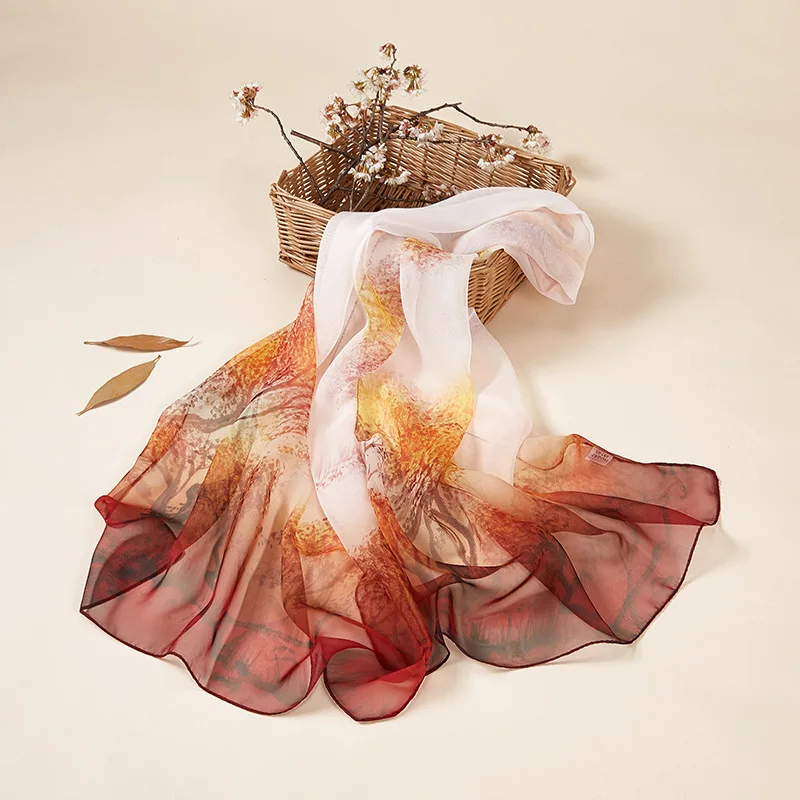 Фиолетовый винно красный шарф для женщин платок с принтом роща бохо шик 55*165 см