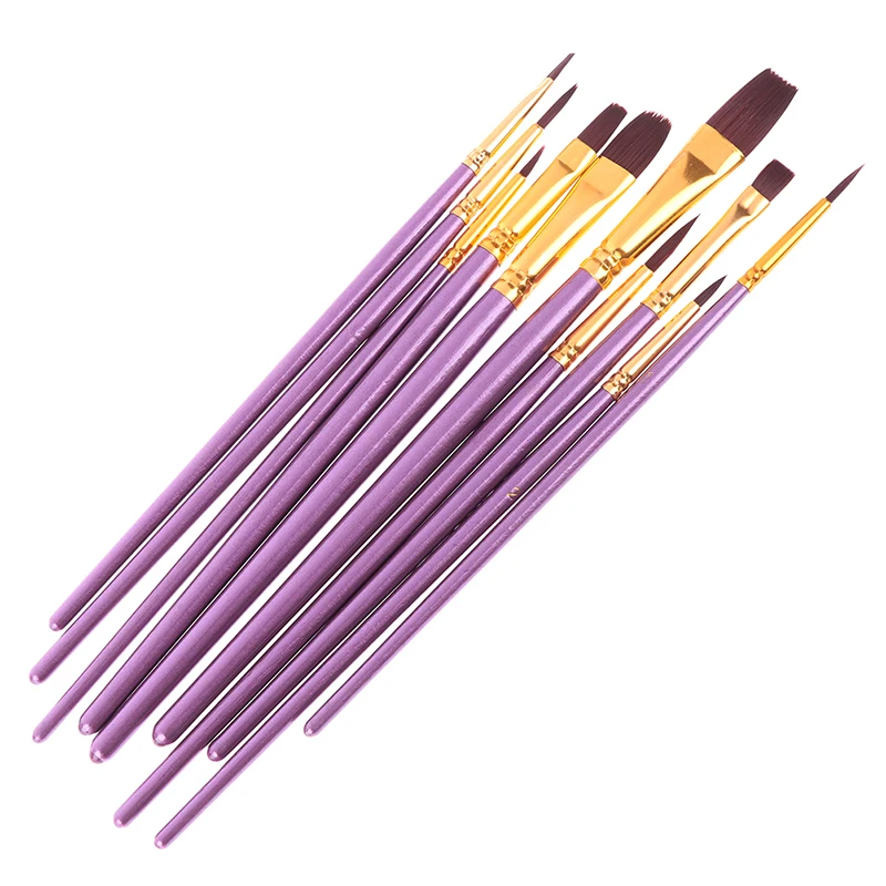 

10pcs/set Blue Purple Artist Paint Brush Set Nylon Hair Watercolor Acrylic Oil Painting Brushes Drawing Art Supplie