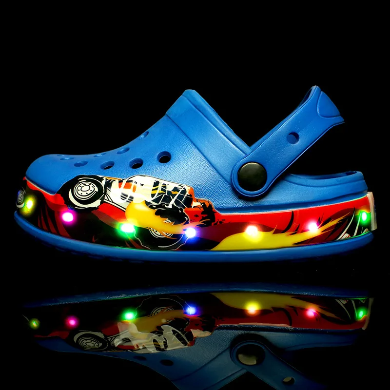 

New Fashion Boy's Summer Slippers Kids Hole Sandals LED Light Shoes Children Cave Shoes 2022 New Style Beach Shoe Slippers SO036