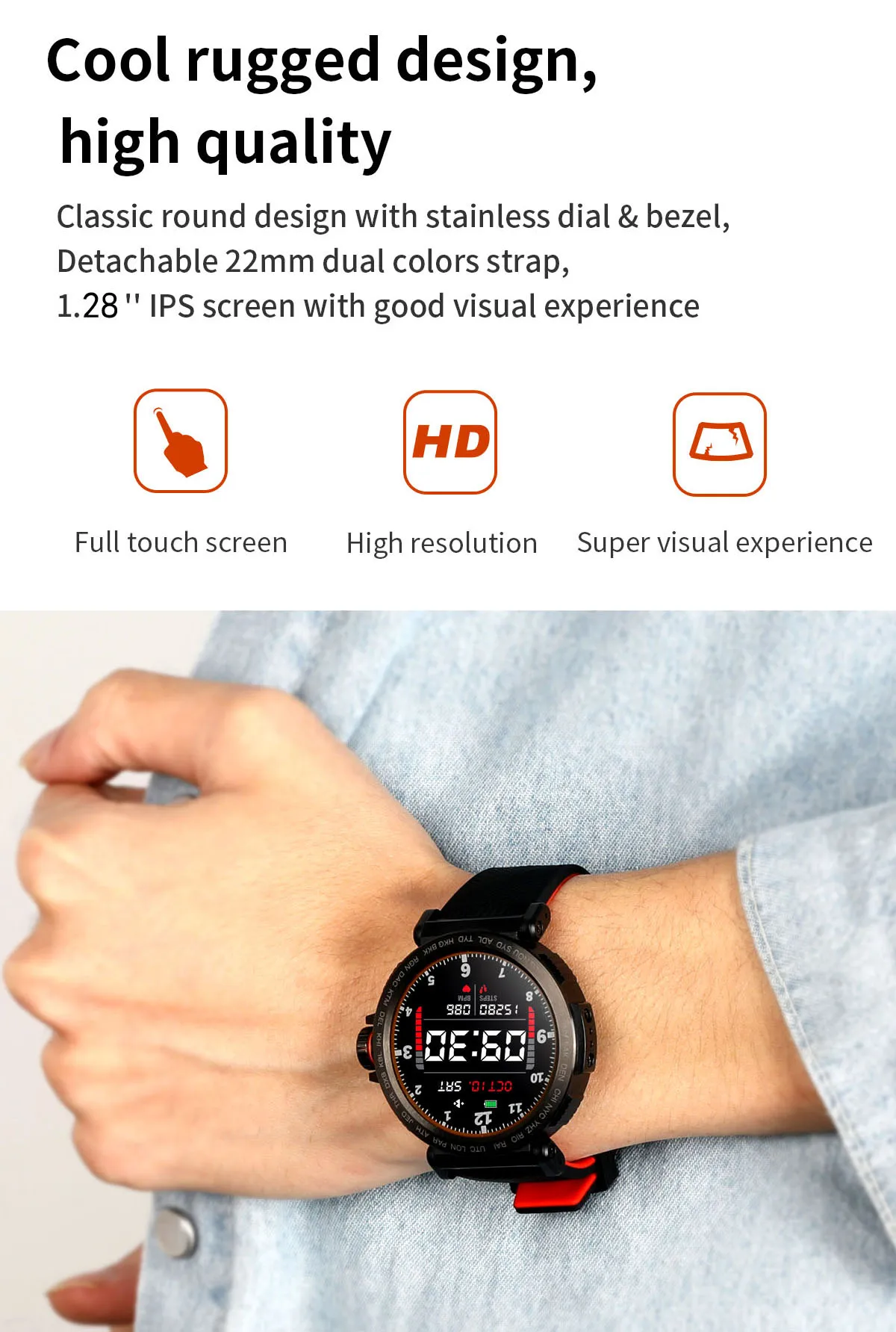 S18 Смарт-часы Полный Экран сенсорный IP68 Водонепроницаемый мужские спортивные