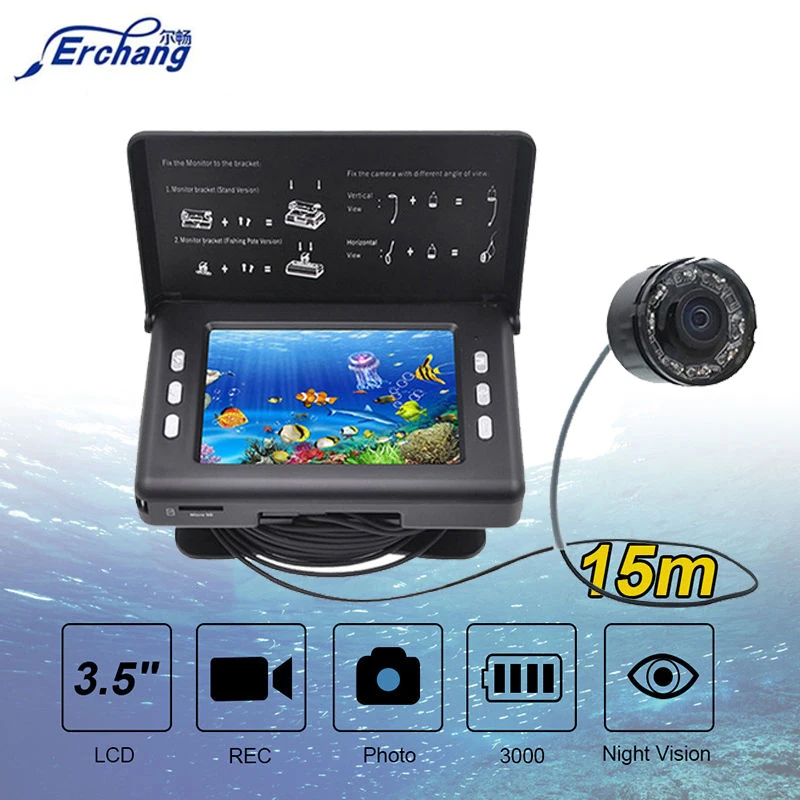 Камера для подводной рыбалки DVR для подледной рыбалки 3," HD lcd экран 15 М Инфракрасная лампа эхолот