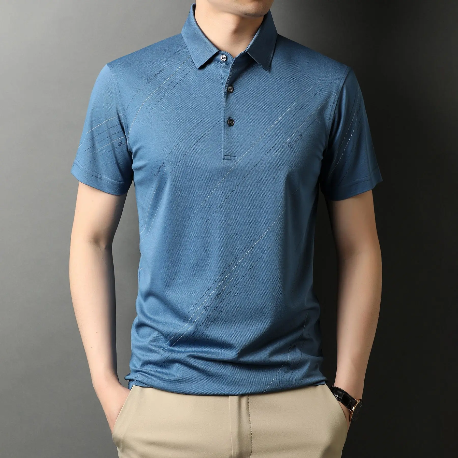 

Silk middle aged men's short sleeve T-shirt dad summer Lapel top business casual ice silk polo men's wear