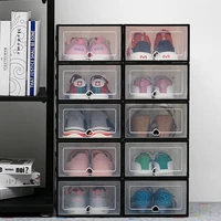 6pcs transparent shoe boxes storage box shoes box thickened dustproof shoe organizer box superimposed combination shoe cabinet