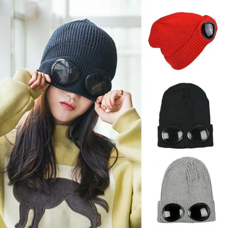 Новинка 2019 популярные Лыжные шапки Skullies шапка со съемными очками для мужчин и