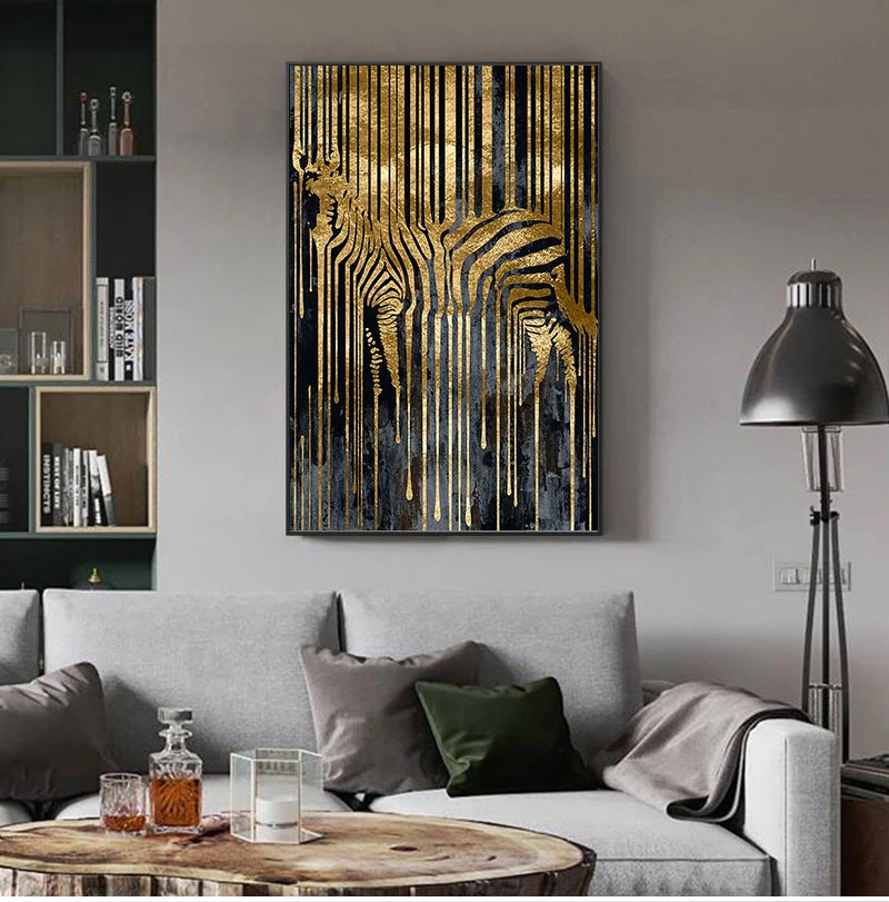 

Abstract Art Golden Zebra Nordic Canvas Painting Modern Posters and Prints Scandinavian Cuadros Wall Art Picture for Living Room