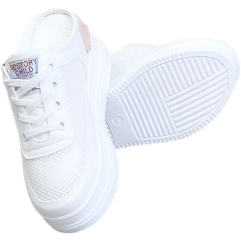 

Shoes Woman 2021 Slippers Summer Platform Increased Internal Low Pantofle New Basic Slides PU Fabric Hoof Heels Female Shoes Inc