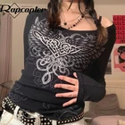 Женский укороченный топ в стиле гранж, с длинным рукавом и круглым вырезом