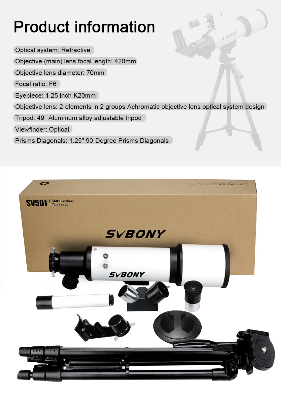 SVBONY SV501 70 мм астрономический телескоп Монокуляр Луна наблюдение за птицами дети взрослые Астрономия начинающих F9348B