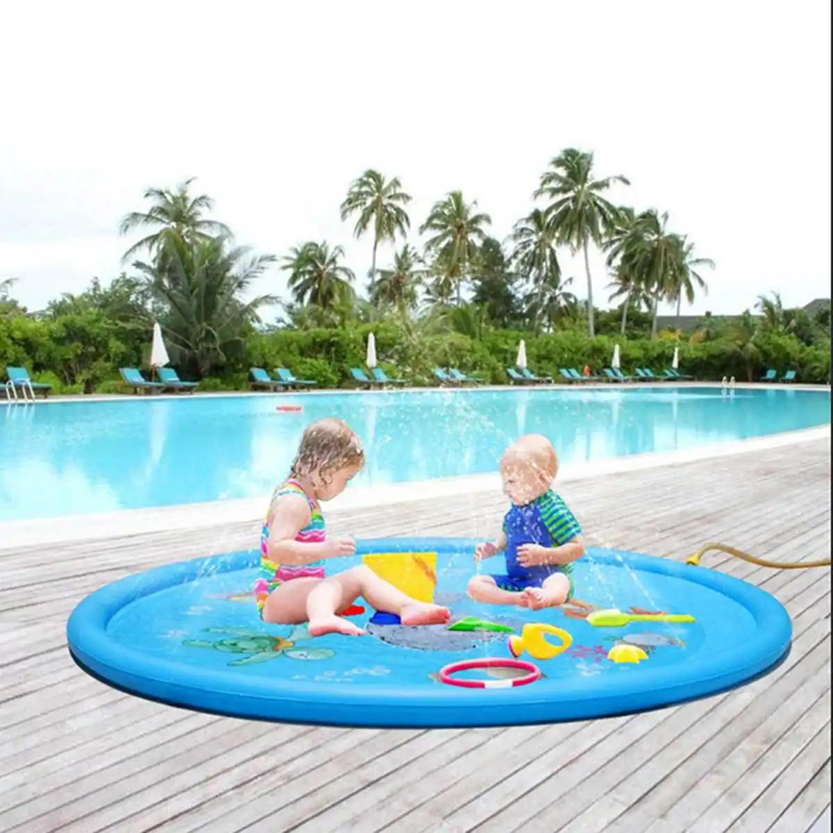 

100cm Kids Inflatable Water Spray Pad Round Water Splash Play Pool Playing Sprinkler Pools Fun Swimming PVC Outdoor Yard Mat