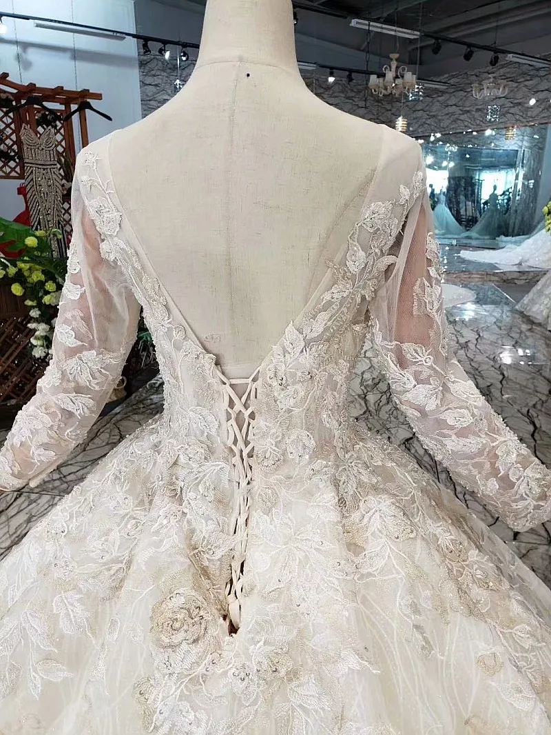 Женское свадебное платье со шлейфом SSYFashion роскошное кружевное невесты с длинным
