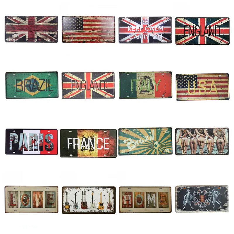 

30*15CM USA Flag Vintage Metal Painting Sign Plate Garage License Plaque Poster Tin Signs Style Tintin Art Iron Bar Club Wall C7
