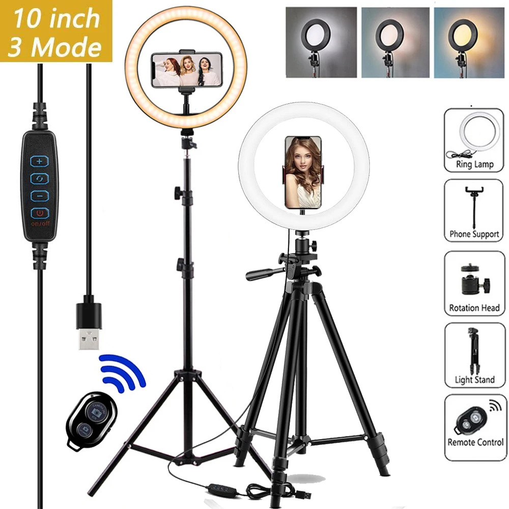 10 &quotсветодиодный селфи кольцо светильник штатив с регулируемой яркостью лампы