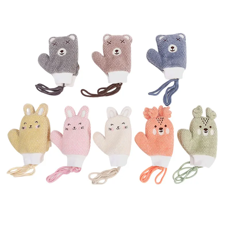 

Cartoon Bear Plus Velvet Cold-Proof Mittens Autumn Winter Baby Plus Velvet Warm Gloves for Children Cute