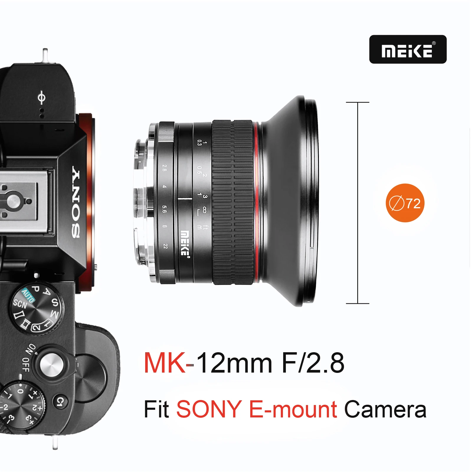 MEKE 12 мм f2.8 Ультра широкоугольный фиксированный объектив со съемным капюшоном для