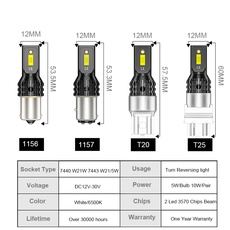 Nlpearl 1X Signal Lamp 7440 W21W W21/5W T20 Led 7443 3750 SMD White P27W 3156 T25 3157 Car DRL Turn Lights 12-24V | Автомобили и