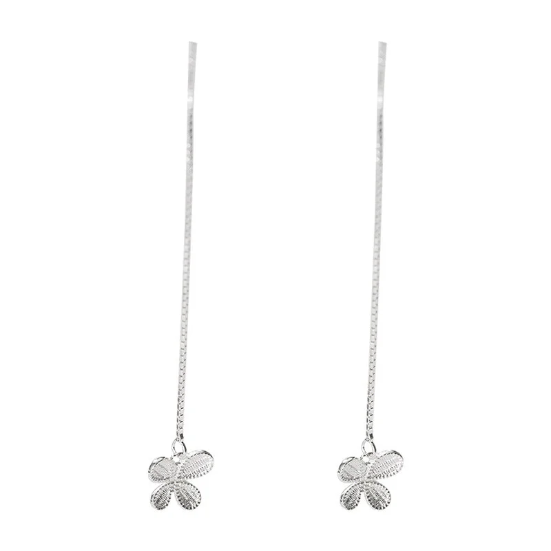 Женские серьги подвески с длинными кисточками серебряного цвета S925 в