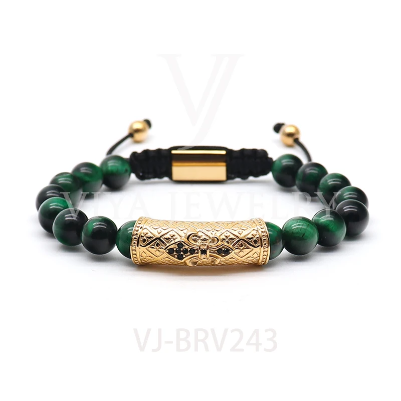 Прохладный черный оникс ГЭС бисером Для мужчин эластичный браслет шармы Бусины