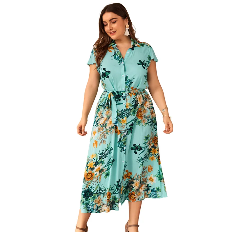 

Plus size women's dress 2020 spring and summer new sexy medium long print european american fashion dresses women