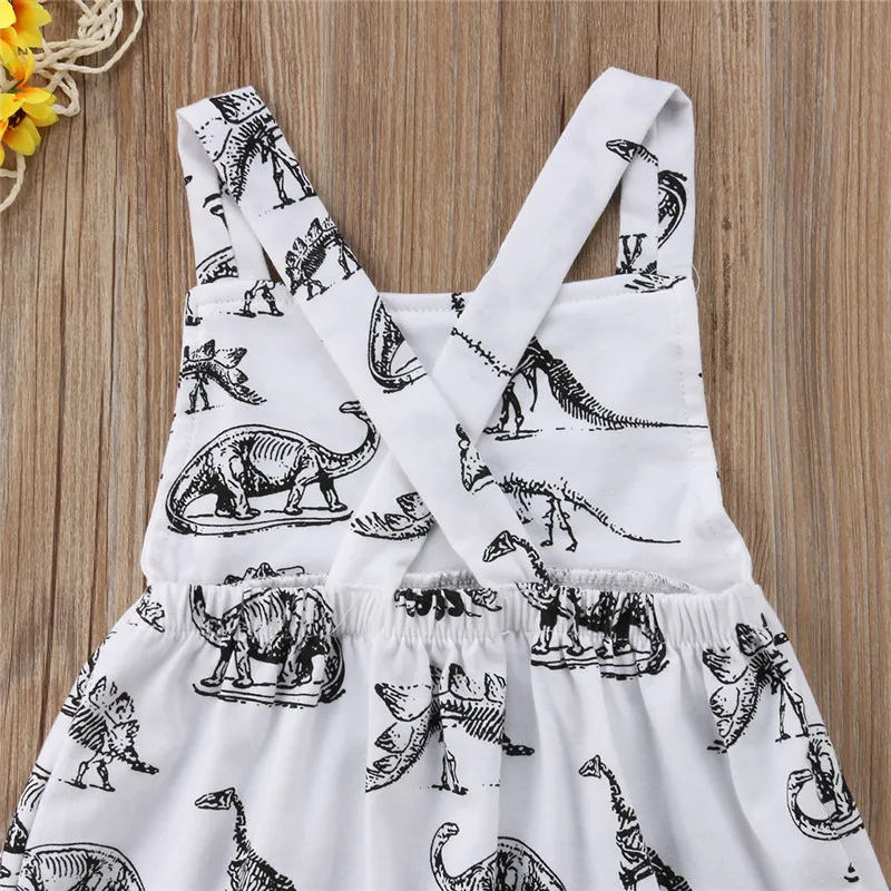 

Pudcoco Kids Baby Girl Summer Dinosaur Dress Sleeveless Back Cross Cotton Clothes Holiday Sundress