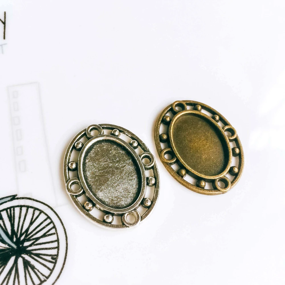 

13x18mm Antique Bronze Silver Glass Cabochon Base Necklace Pendant Setting Jewelry Accessories Diy Material 5pcs T267