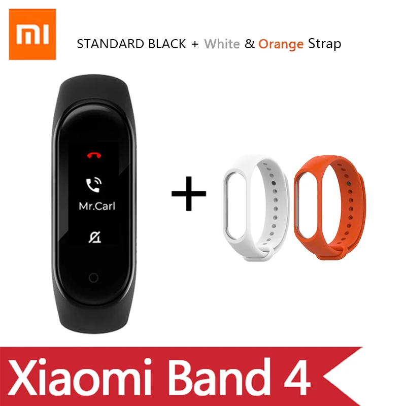 adWhite Orange strap Умный Браслет OriginalXiao mi Band 4 на английском, испанском и русском языках, 3 цвета, AMOLED экран, mi band 4, Smartband, fitness Traker - Цвет: adWhite Orange strap