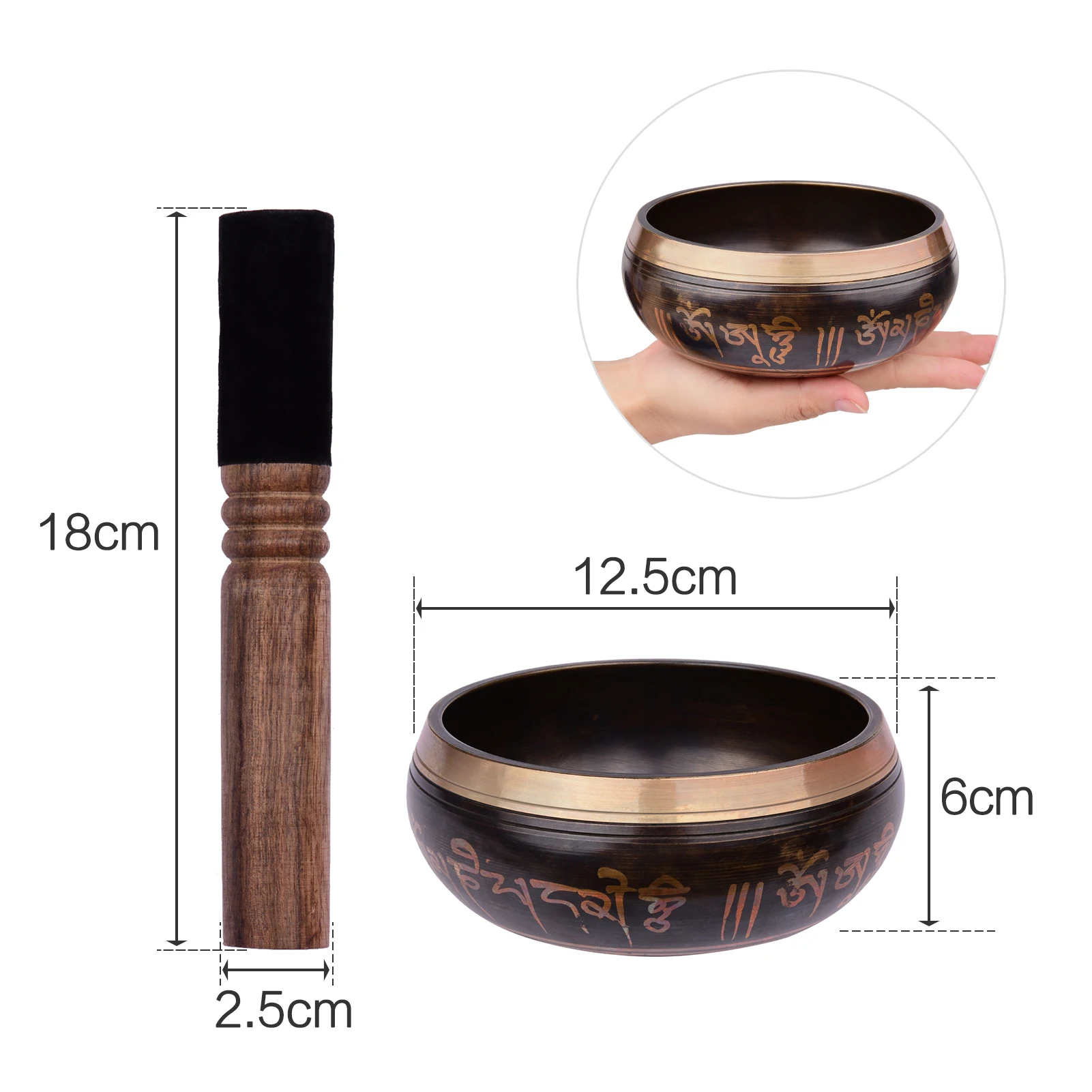 

ammoon Tibetan Singing Bowl Set with 12.5cm Handmade Metal Sound Bowl & Soft Cushion & Wooden Sticks for Meditation Relaxation