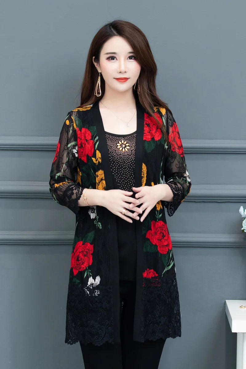 Женский жаккардовый кардиган тонкое свободное жаккардовое кружевное