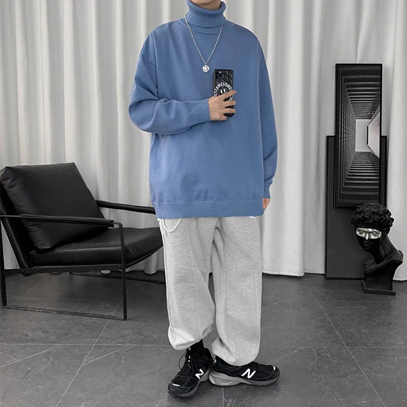

9 Colors Turtleneck Pullovers Men Solid Oversize Sweaters Ins All-match Autumn Winter Warm Thicker Outwear Jumpers Male Knitwear