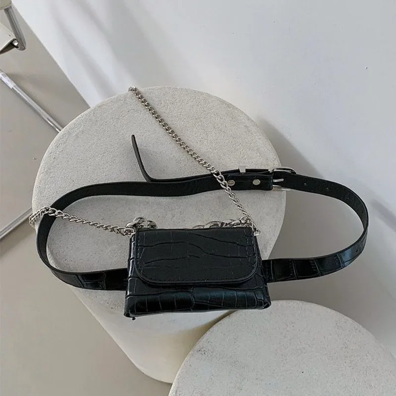 

Fashion Mini Chains Waist Bags for Women Fanny Packs for Cool Girls Luxury Pu Leather Shoulder Crossbody Bag Belts Chest Purses