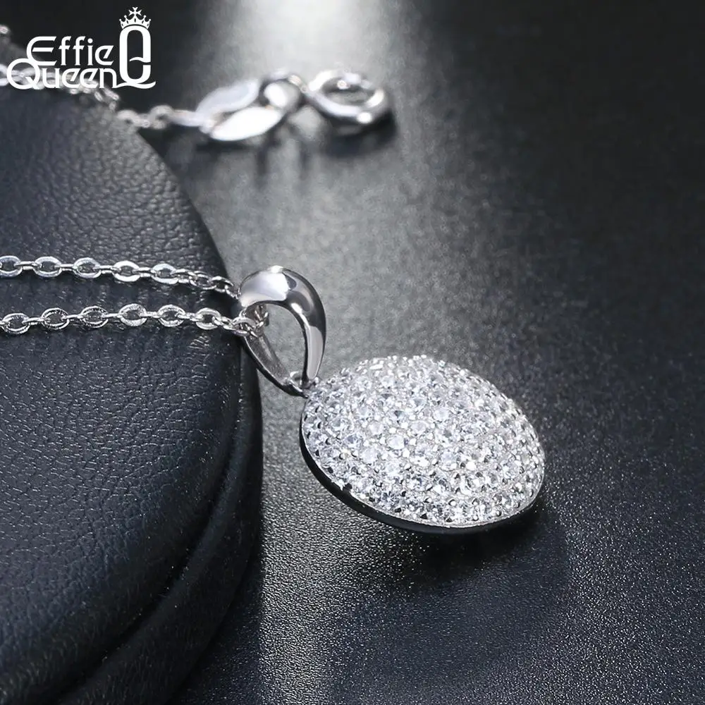 Effie queen круглый Настоящее 925 пробы серебряные подвески ювелирные изделия кулон AAA CZ ожерелье с 45 см цепь TSN60