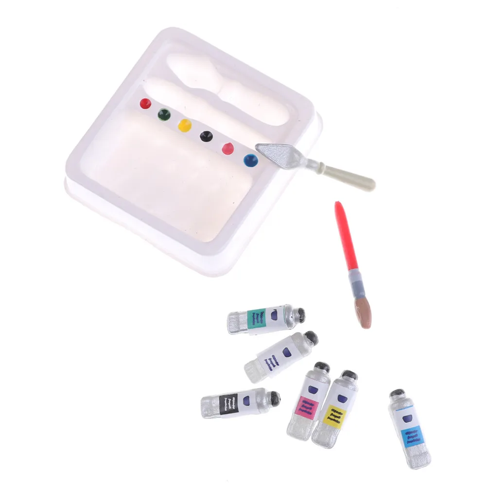 

1Set Mini Dollhouse Miniature Toy Color Oil Painting Paint Brush Set For Kids Doll House Decor
