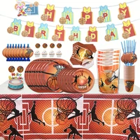 new basketball theme party disposable tableware set napkin plate cake topper banner hat blow dragon decor adult birthday supplie