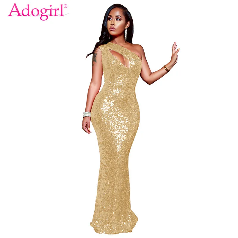 Adogirl/Рождественские вечерние платья с пайетками открытые на одно плечо без
