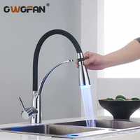 modern chrome led kitchen faucets with rubber 2 water modes faucet single handle pull down deck mounted sink mixer tap n22 085