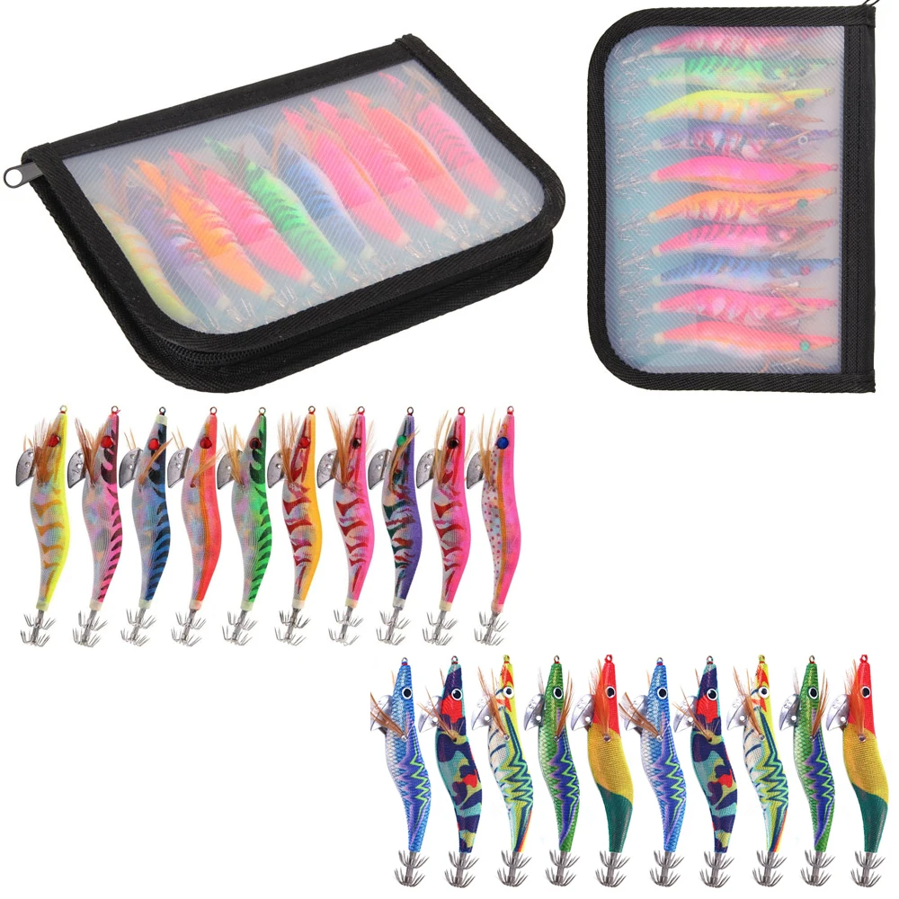 20Pcs/Bag Wood Shrimp Lures Squid Jig Fishing Hook Octopus Cuttlefish Artificial Jigging Lures Hard Squid Baits