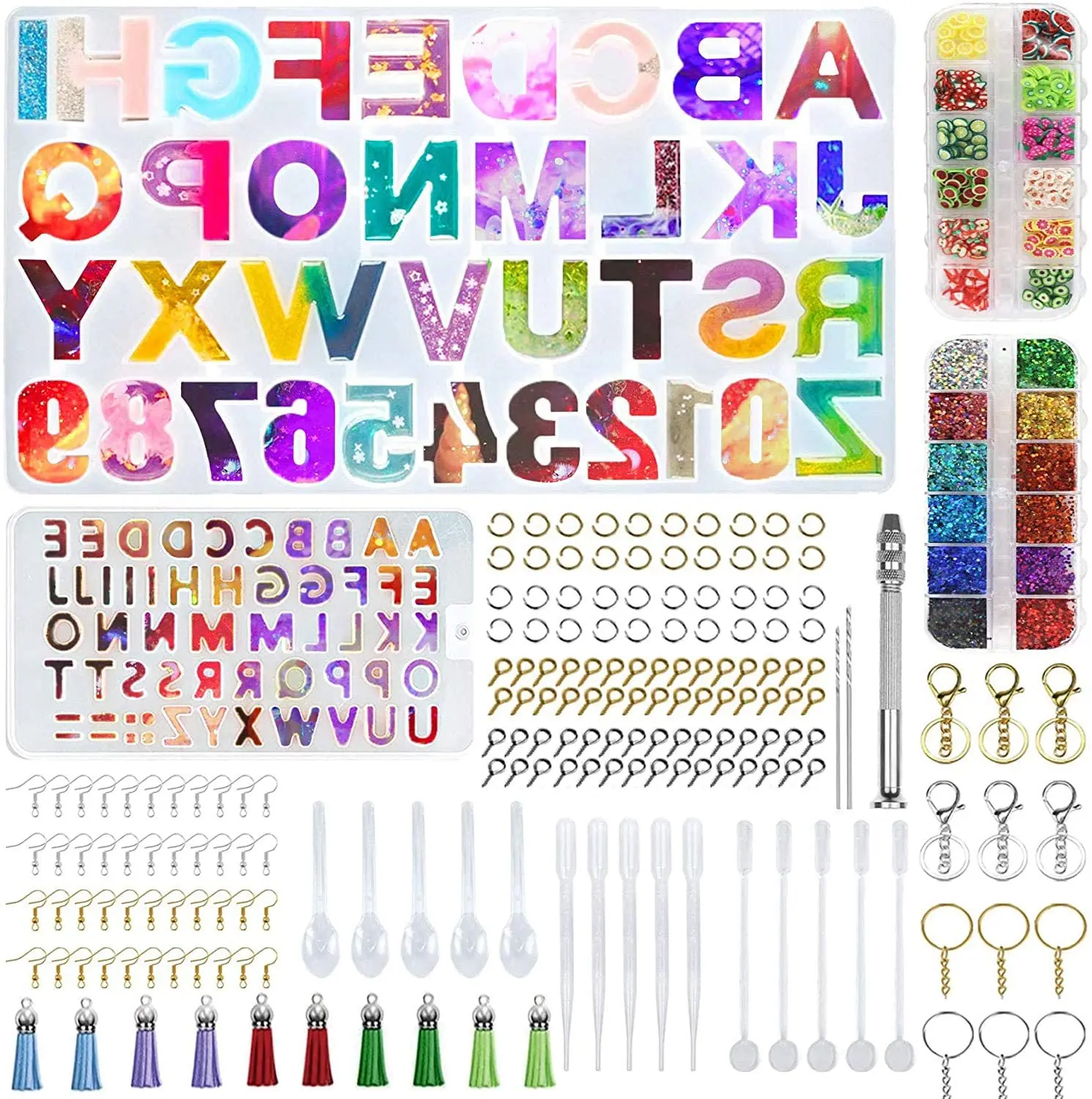 294 Uds DIY n&uacute;meros alfabeto molde de silicona de molde de resina Epoxy conjunto a hacer llavero colgantes y otras hecho a mano de arte-0