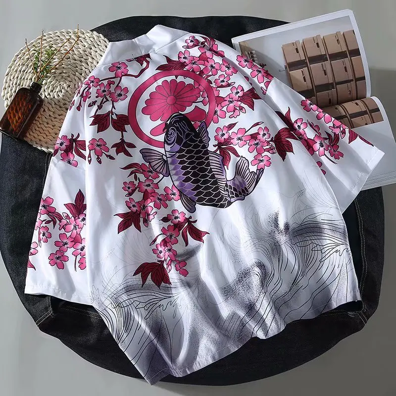 as picture Yukata женский Кимоно Кардиган для мужчин традиционное японское кимоно унисекс Harajuku пляжная Свободная рубашка Азиатский Япония мультфильм косплей Топ - Цвет: as picture