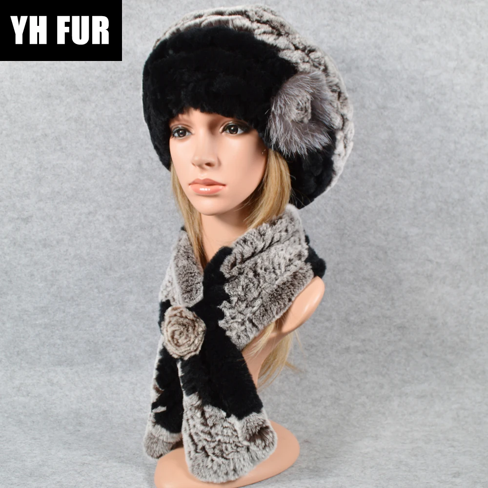 Новая зимняя куртка верхняя вязаная Настоящий мех кролика шапка и шарф женская