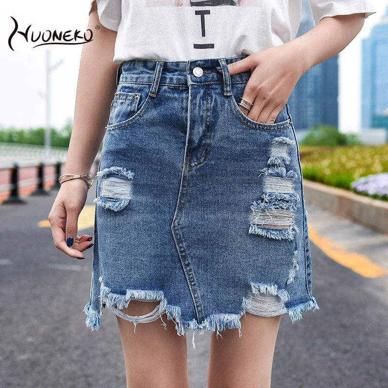 

Woman Skirt Trendy Retro Washed Irregular Denim Female Brand New Spring Summer High Waist Denim Skirts Elastic Bodycon Hip WSK03