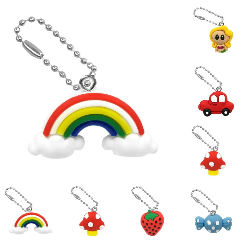 

1Pcs Pvc 3D Ball Chain Lovely Cartoon Keychains Rainbow Keyring Christmas Gift Charms Candy Trinkets Fashion Jewelry Accessori
