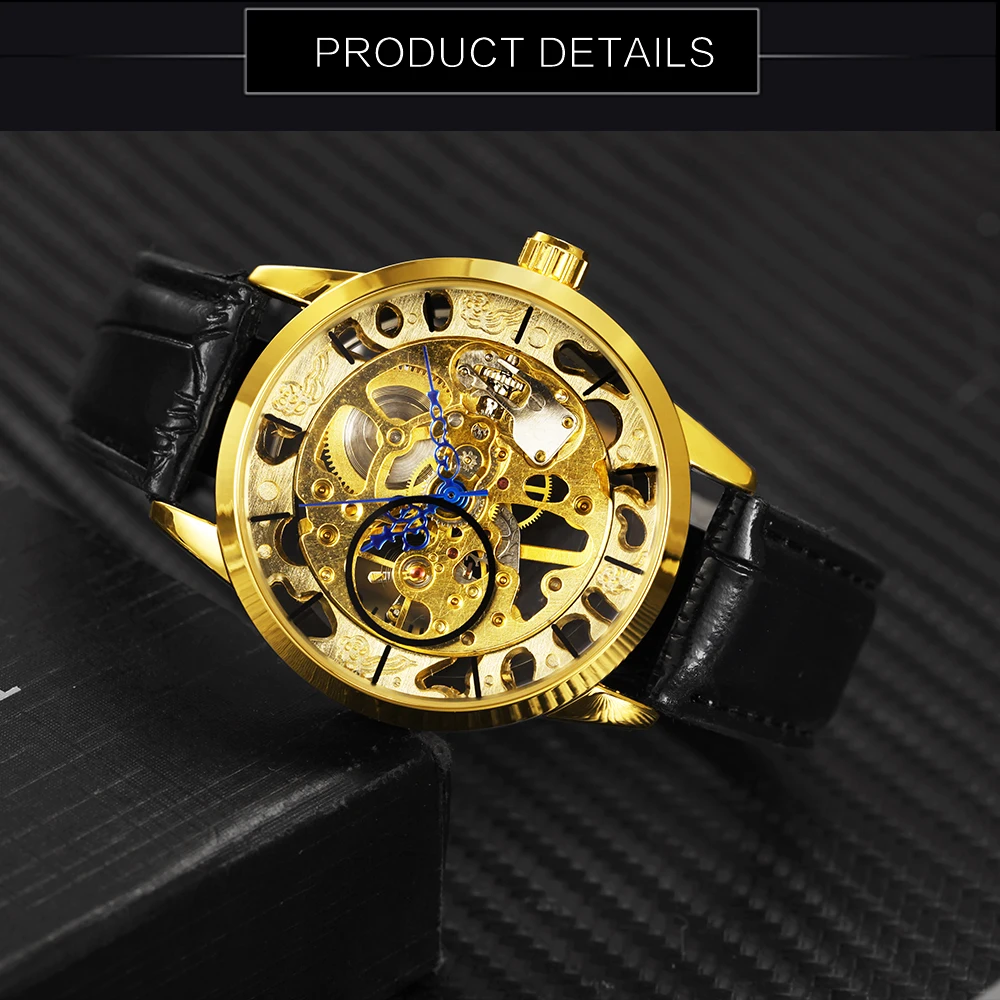 Роскошные золотые мужские механические часы с скелетом FORSINING модные брендовые