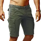 Мужские шорты, повседневные однотонные хлопковые шорты на молнии, с несколькими карманами, пляжные брюки, мужские брюки, лето 2021
