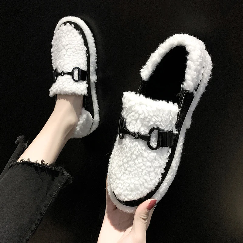 Для женщин обувь на плоской подошве 2019 На зимнем меху теплый плюш женские