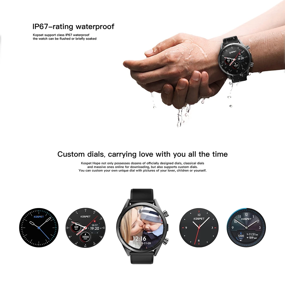 Kospet Hope 3G 32G 4G-LTE Smart Watch Phone 1.39inch Large screen AMOLED IP67 WIFI GPS/GLONASS 8.0MP Bluetooth | Электроника